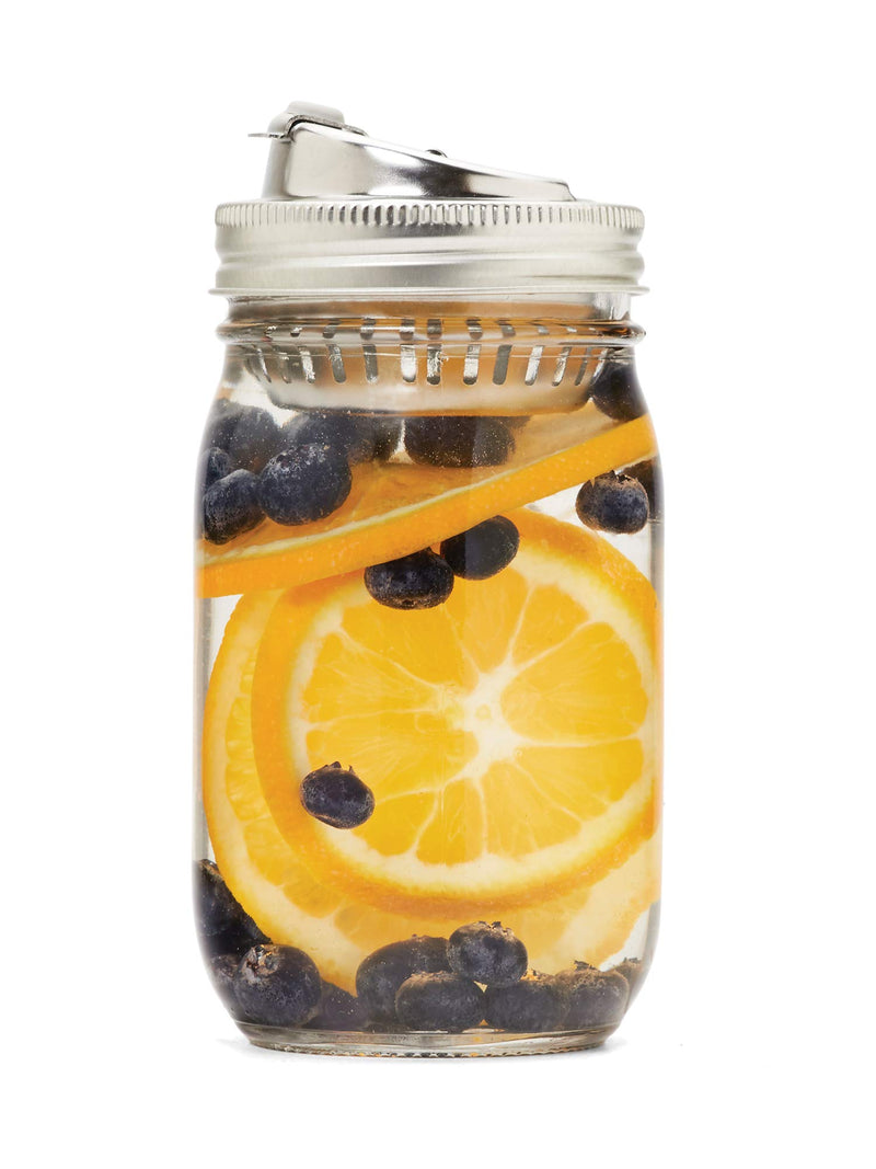 Stainless Steel 2-in-1 Drink and Fruit Infusion Lid, Regular Mouth Mason Jars