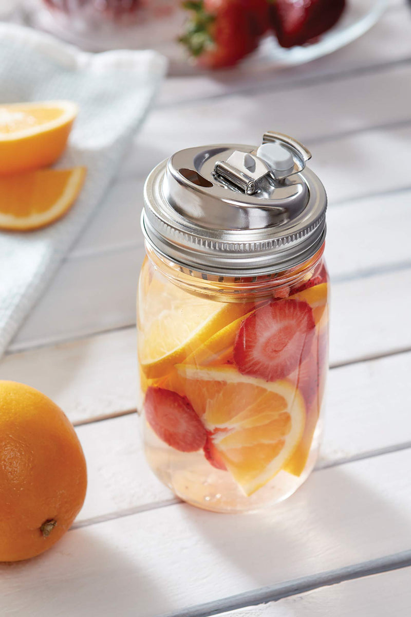 Stainless Steel 2-in-1 Drink and Fruit Infusion Lid, Regular Mouth Mason Jars