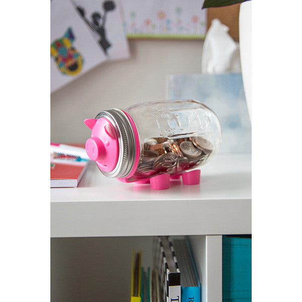 Jarware Pink Piggy Bank - Mason Jar Canning Accessory - Photo